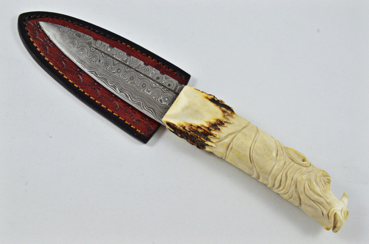 Amazing Bespoke Hand Carved Rhino Stag Horn Antler Handle Sgian Dubh Damascus Blade Sheffield England - Image 3