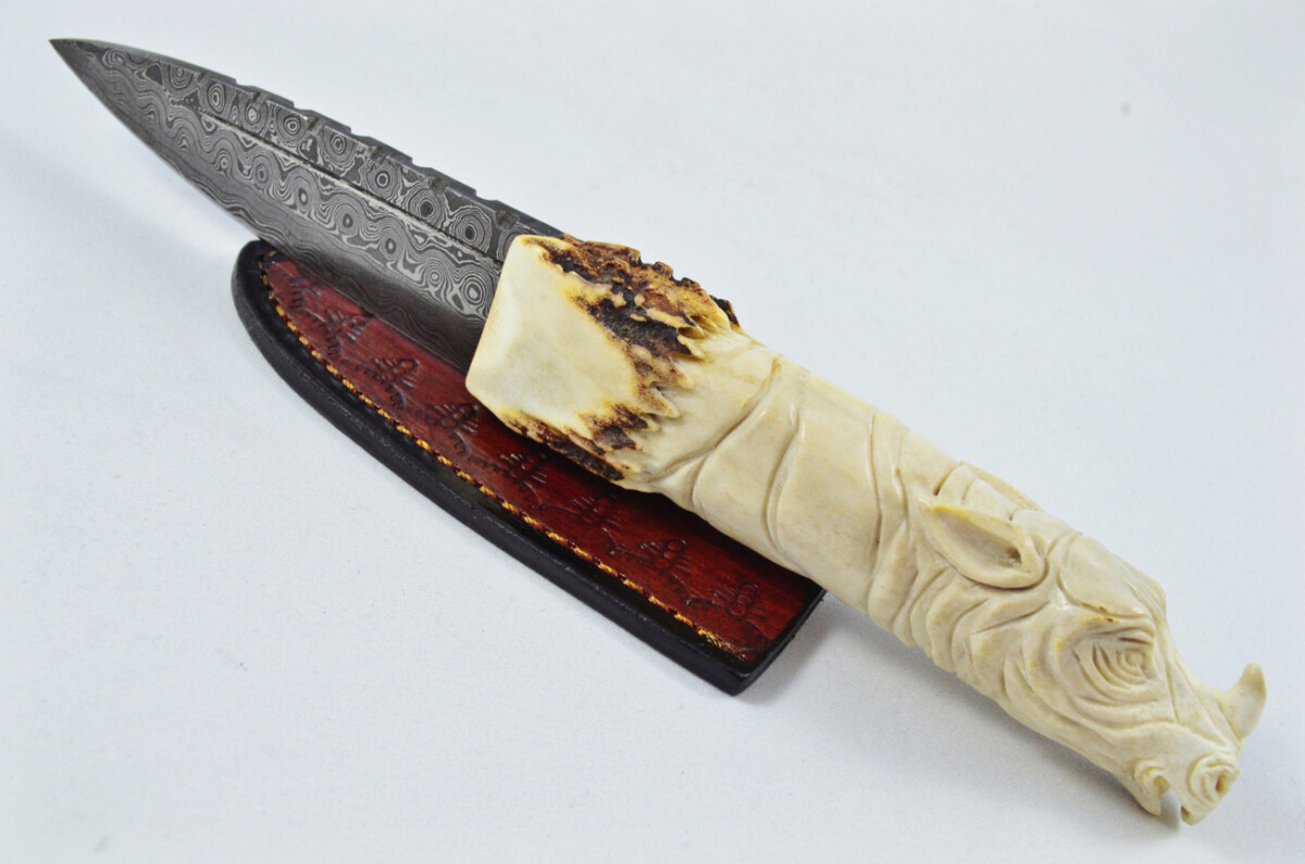 Amazing Bespoke Hand Carved Rhino Stag Horn Antler Handle Sgian Dubh Damascus Blade Sheffield England - Image 15