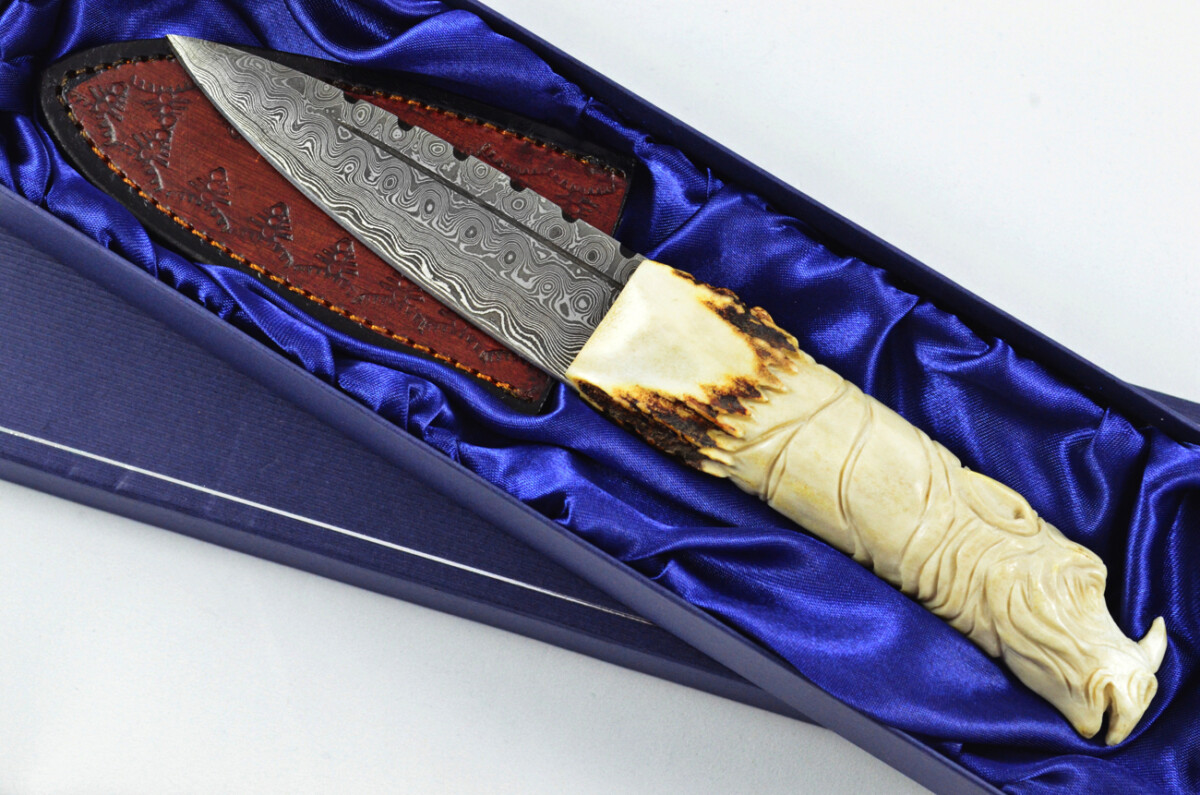 Amazing Bespoke Hand Carved Rhino Stag Horn Antler Handle Sgian Dubh Damascus Blade Sheffield England - Image 2