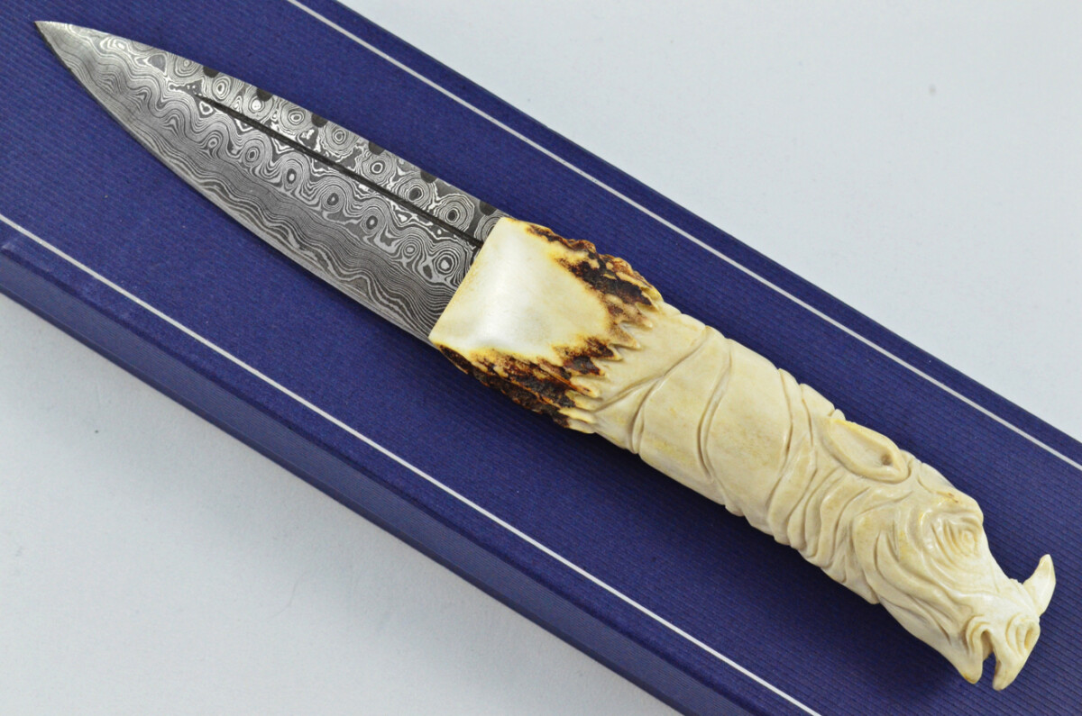 Amazing Bespoke Hand Carved Rhino Stag Horn Antler Handle Sgian Dubh Damascus Blade Sheffield England - Image 16