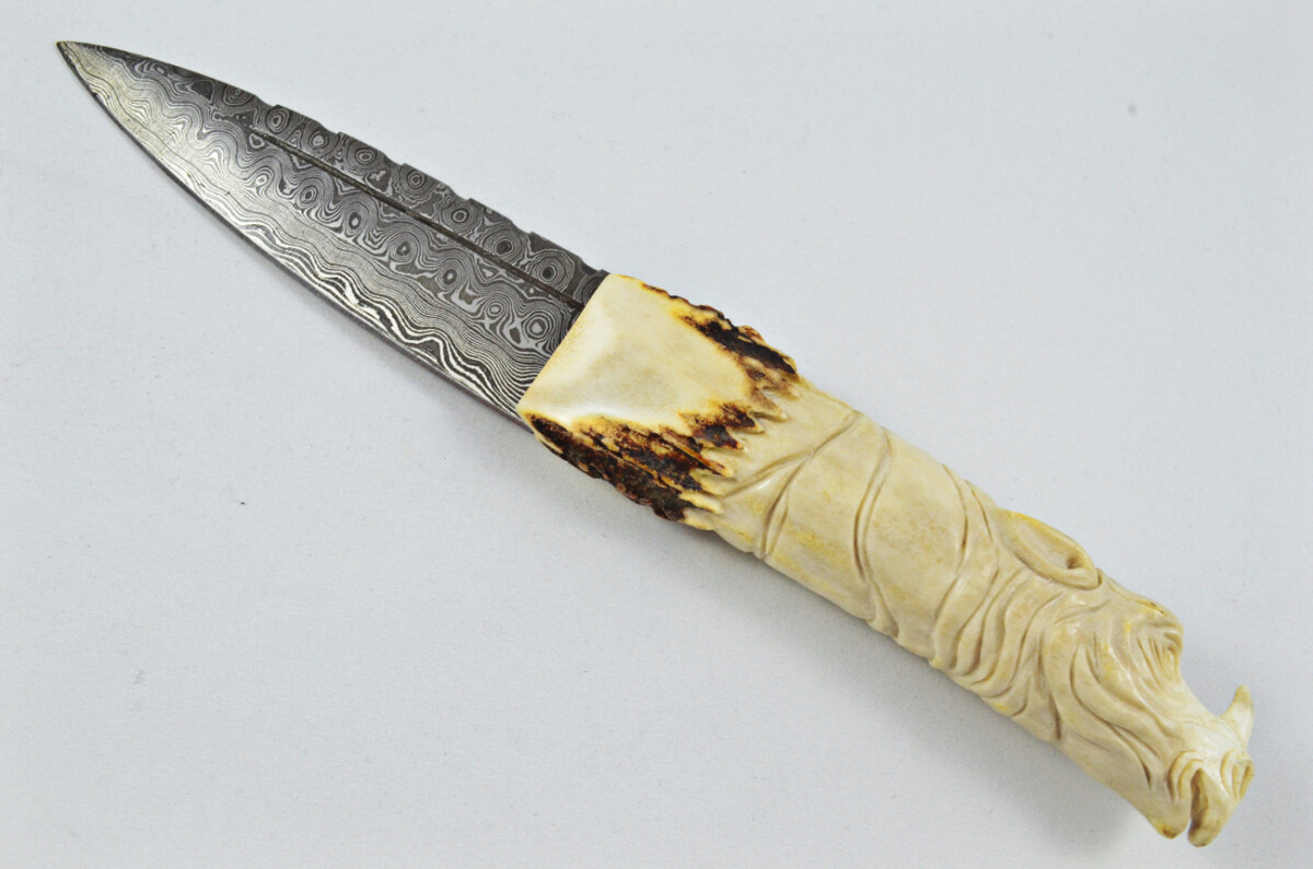 Amazing Bespoke Hand Carved Rhino Stag Horn Antler Handle Sgian Dubh Damascus Blade Sheffield England - Image 4