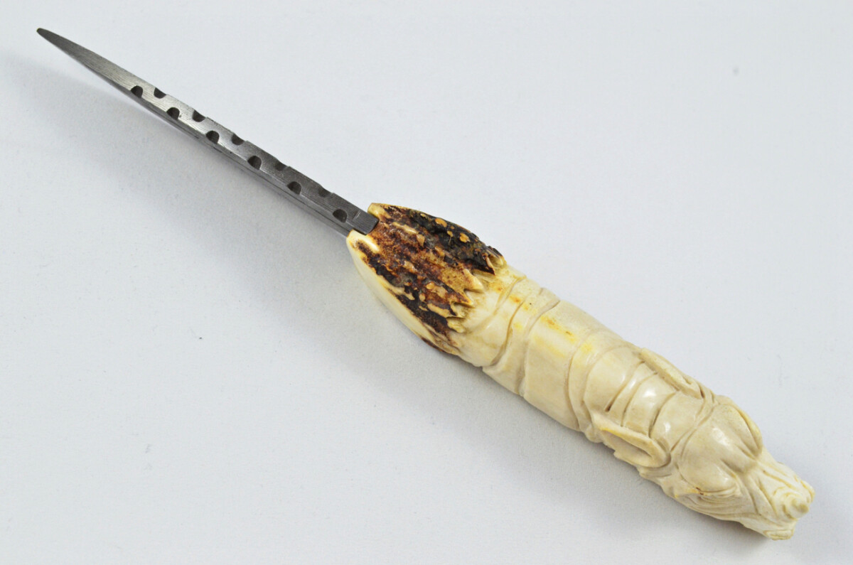 Amazing Bespoke Hand Carved Rhino Stag Horn Antler Handle Sgian Dubh Damascus Blade Sheffield England - Image 5