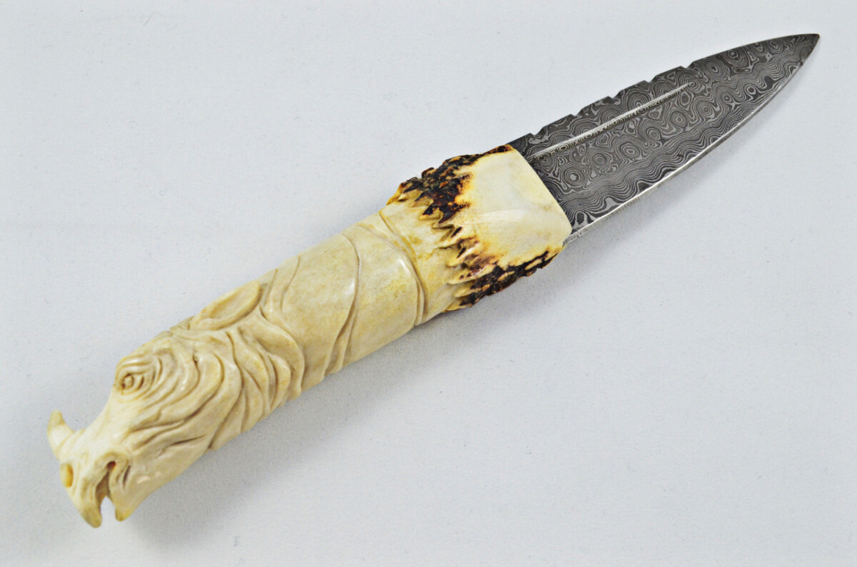 Amazing Bespoke Hand Carved Rhino Stag Horn Antler Handle Sgian Dubh Damascus Blade Sheffield England - Image 7