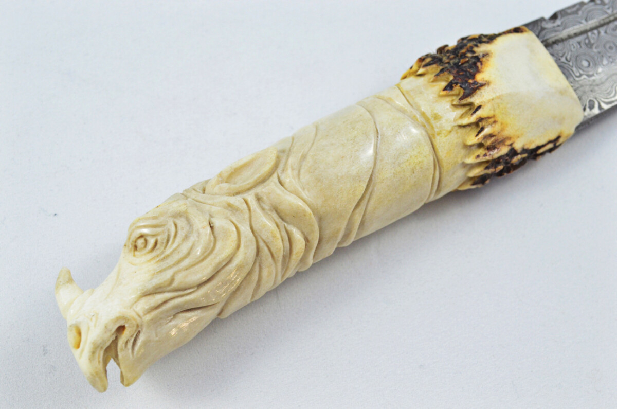 Amazing Bespoke Hand Carved Rhino Stag Horn Antler Handle Sgian Dubh Damascus Blade Sheffield England - Image 9