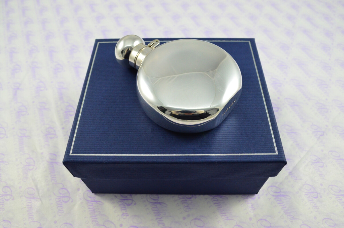 Sterling Silver Round Hip Flask 2oz Bayonet Top Hallmarked 2022