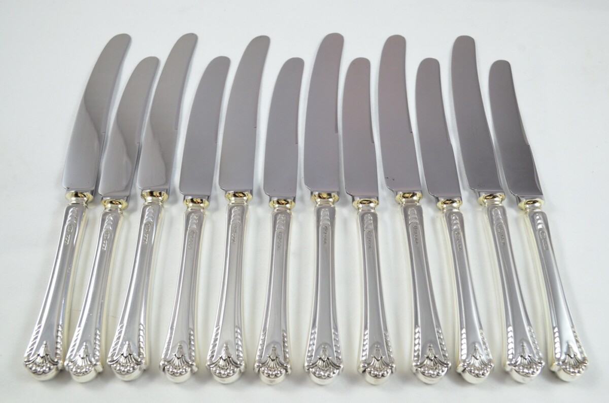 1972 Sterling Silver Royal Prince Pattern Sheffield 6 Dinner & 6 Dessert Knives Robert Pringle