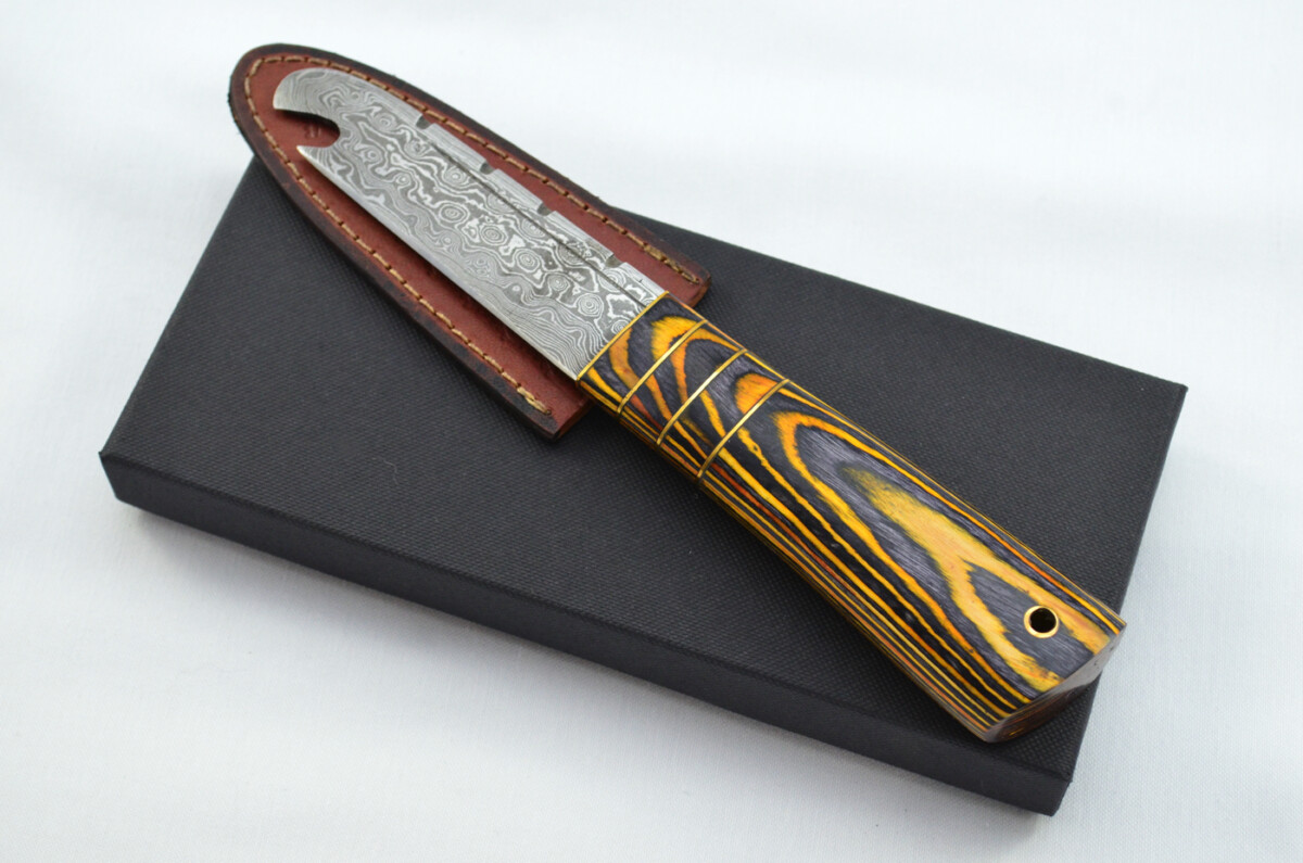New Fantastic Genuine Laminate Handle Sgian Dubh Bottle Opener Damascus Steel Made in Sheffield England