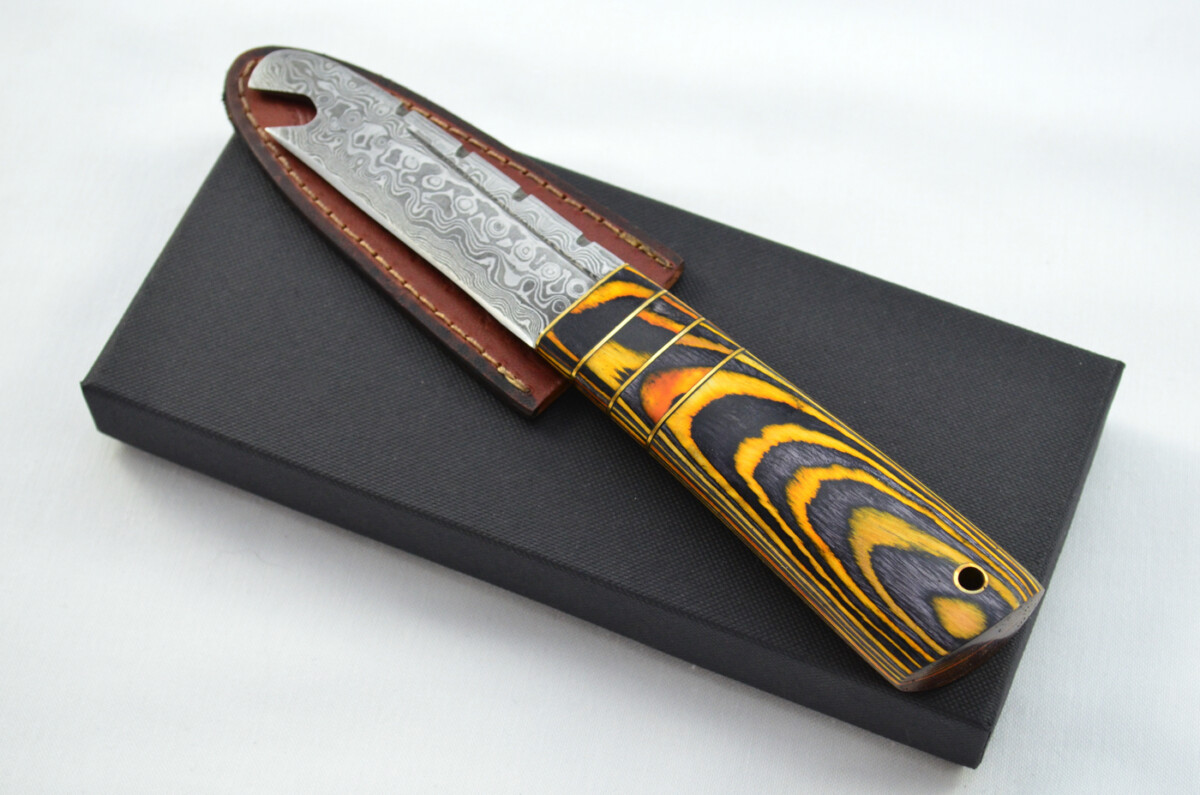 New Fantastic Genuine Laminate Handle Sgian Dubh Bottle Opener Damascus Steel Made in Sheffield England