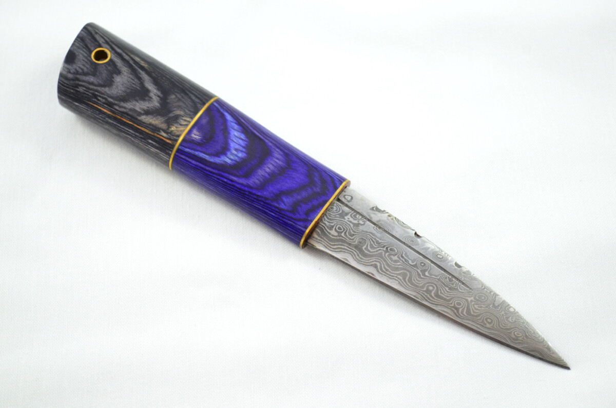 New Fantastic Coloured Laminate Sgian Dubh Damascus Steel Made in Sheffield England Superior Sheath inc Presentation Box - Image 5