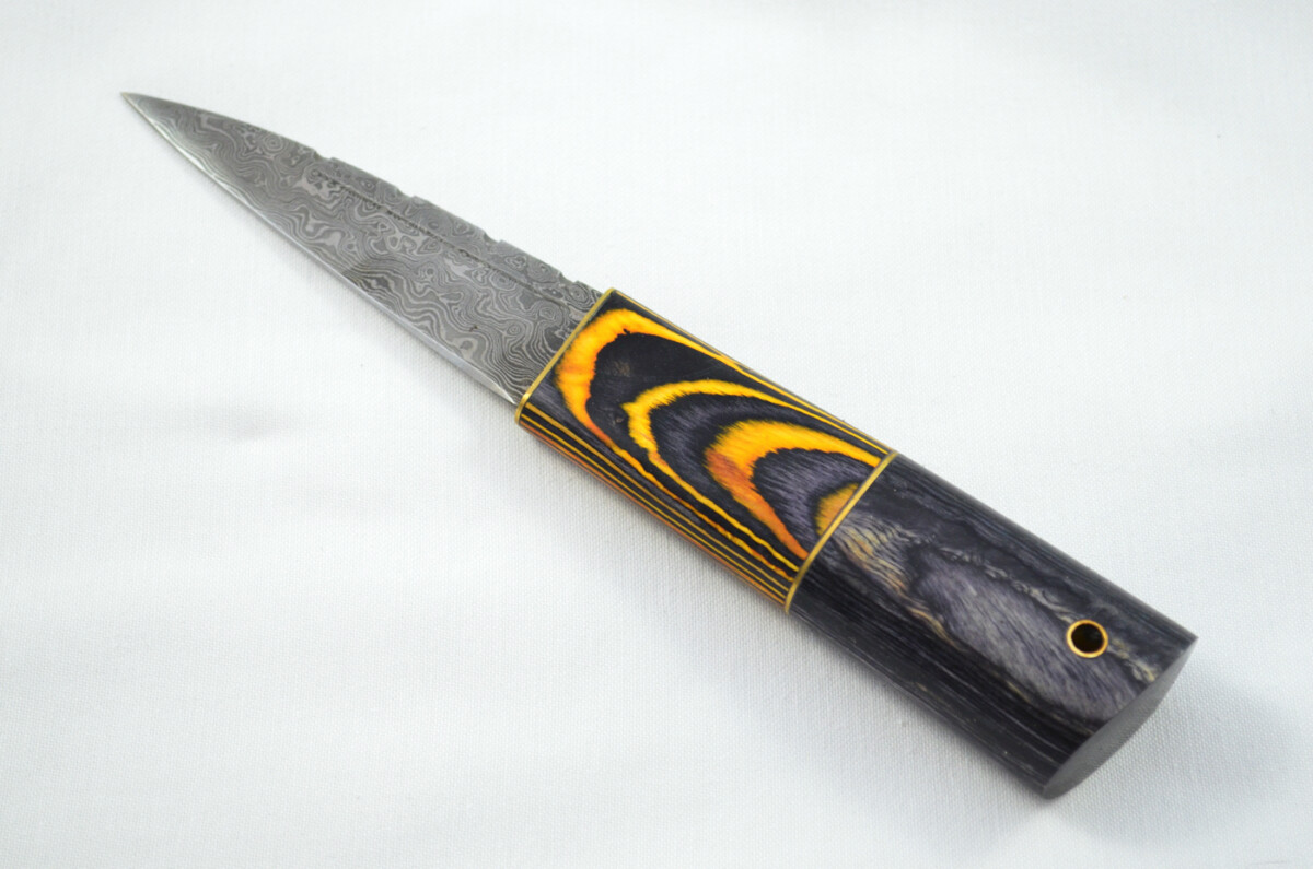 New Fantastic Coloured Laminate Sgian Dubh Damascus Steel Made in Sheffield England Superior Sheath inc Presentation Box - Image 2
