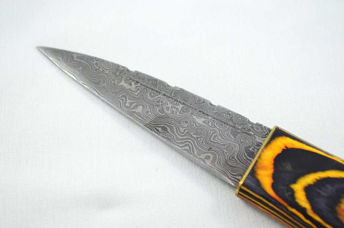 New Fantastic Coloured Laminate Sgian Dubh Damascus Steel Made in Sheffield England Superior Sheath inc Presentation Box - Image 3