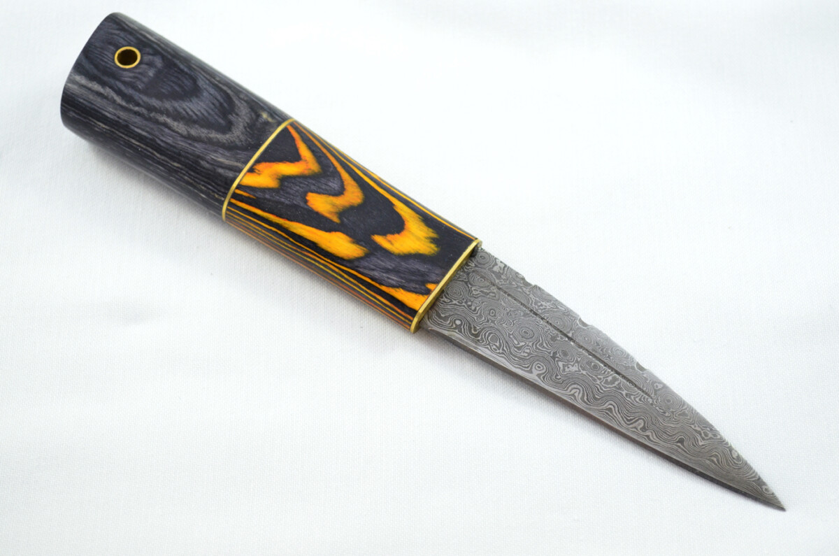New Fantastic Coloured Laminate Sgian Dubh Damascus Steel Made in Sheffield England Superior Sheath inc Presentation Box - Image 5