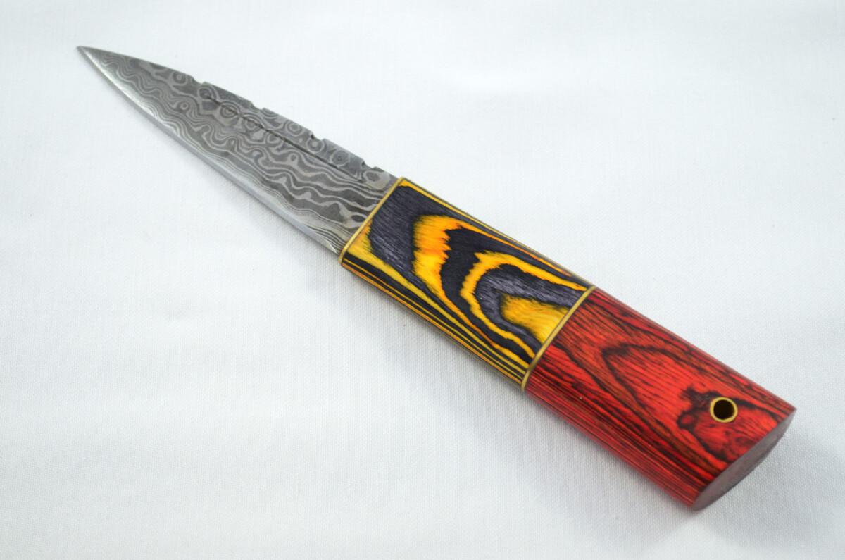 New Fantastic Coloured Laminate Sgian Dubh Damascus Steel Made in Sheffield England Superior Sheath inc Presentation Box - Image 2
