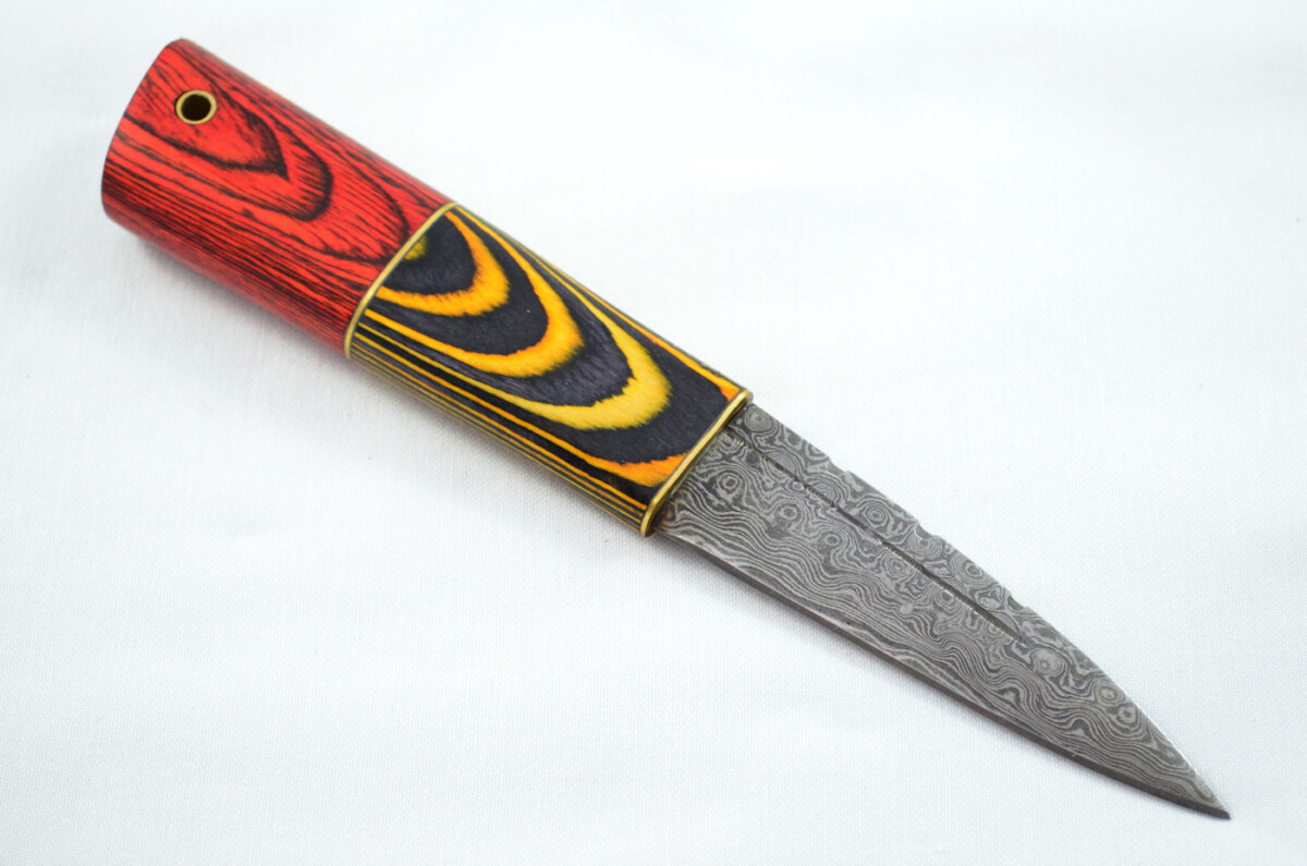 New Fantastic Coloured Laminate Sgian Dubh Damascus Steel Made in Sheffield England Superior Sheath inc Presentation Box - Image 5