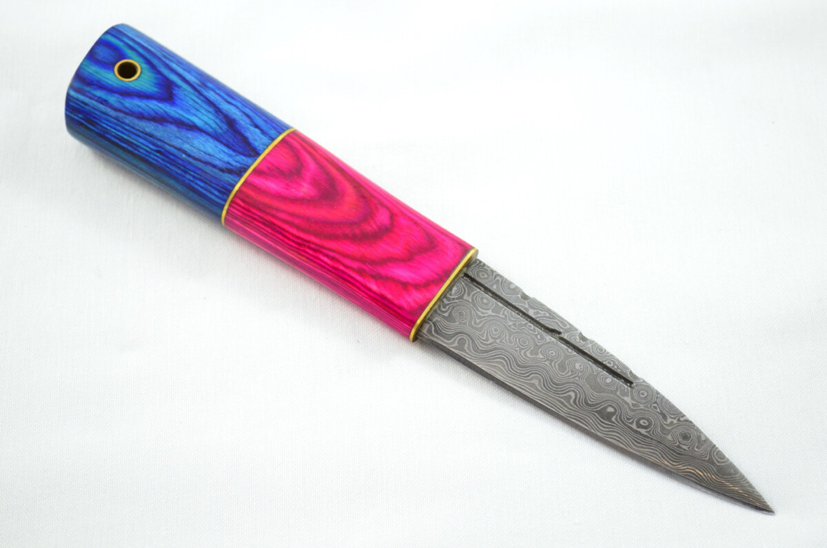 New Fantastic Coloured Laminate Sgian Dubh Damascus Steel Made in Sheffield England Superior Sheath inc Presentation Box - Image 4