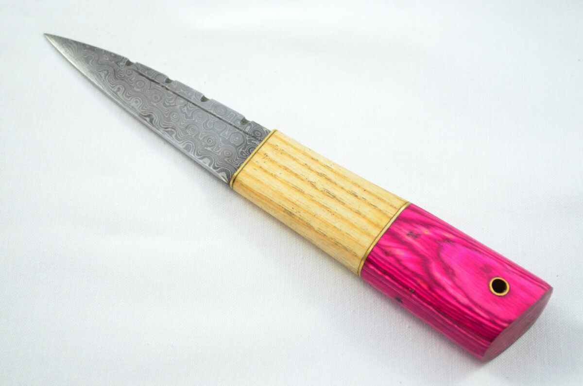 New Fantastic Coloured Laminate Sgian Dubh Damascus Steel Made in Sheffield England Superior Sheath inc Presentation Box - Image 2