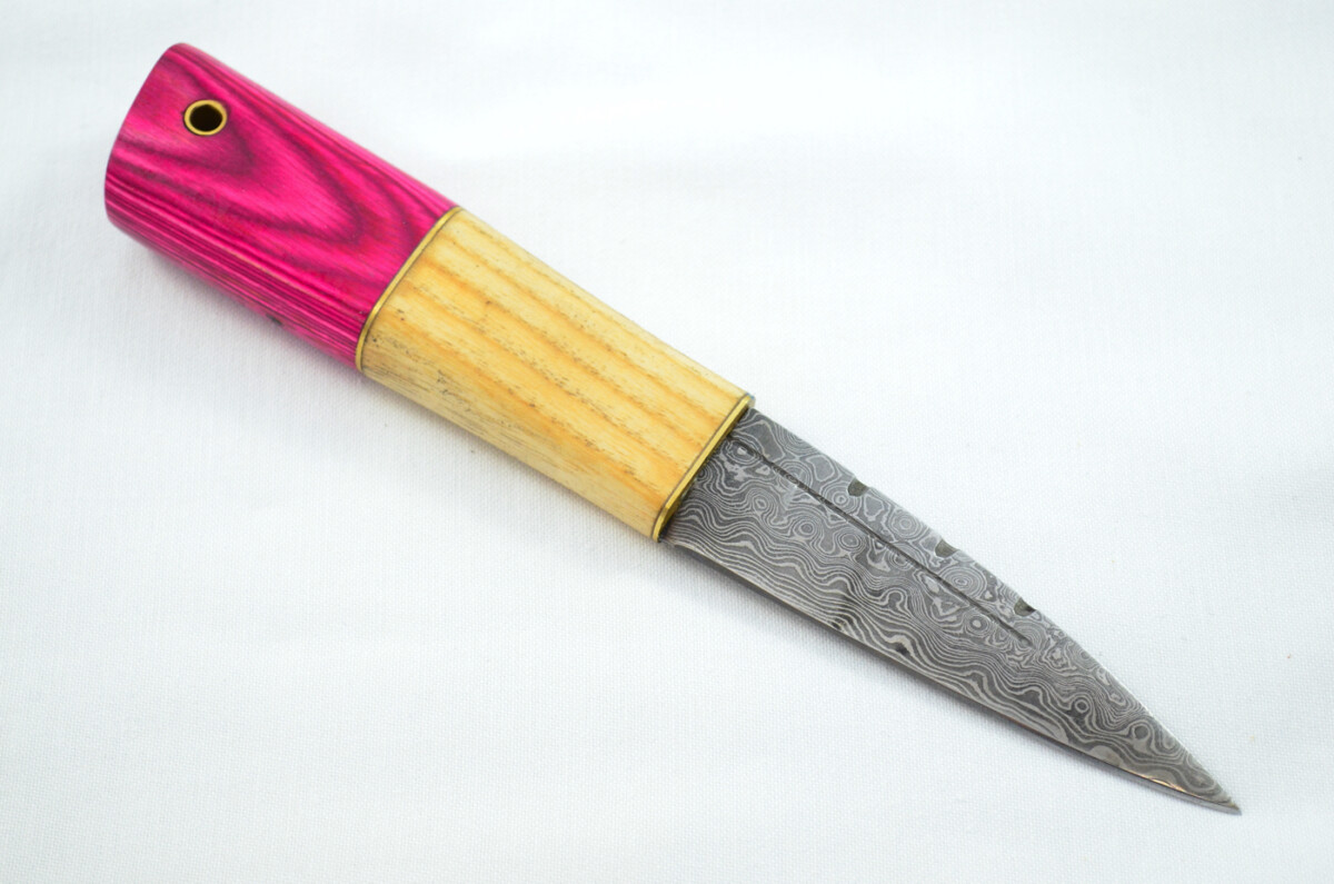 New Fantastic Coloured Laminate Sgian Dubh Damascus Steel Made in Sheffield England Superior Sheath inc Presentation Box - Image 5