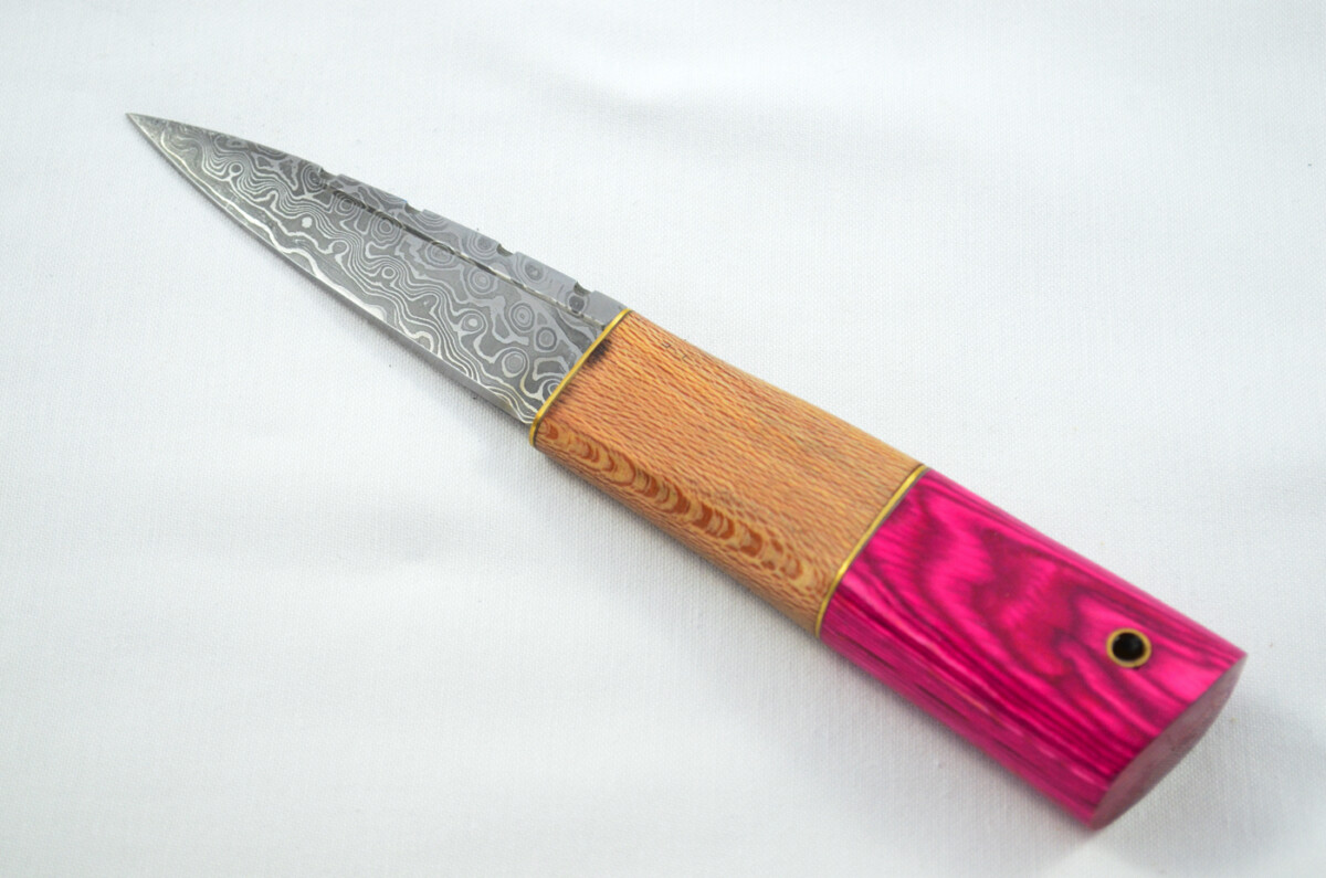 New Fantastic Coloured Laminate Sgian Dubh Damascus Steel Made in Sheffield England Superior Sheath inc Presentation Box - Image 2