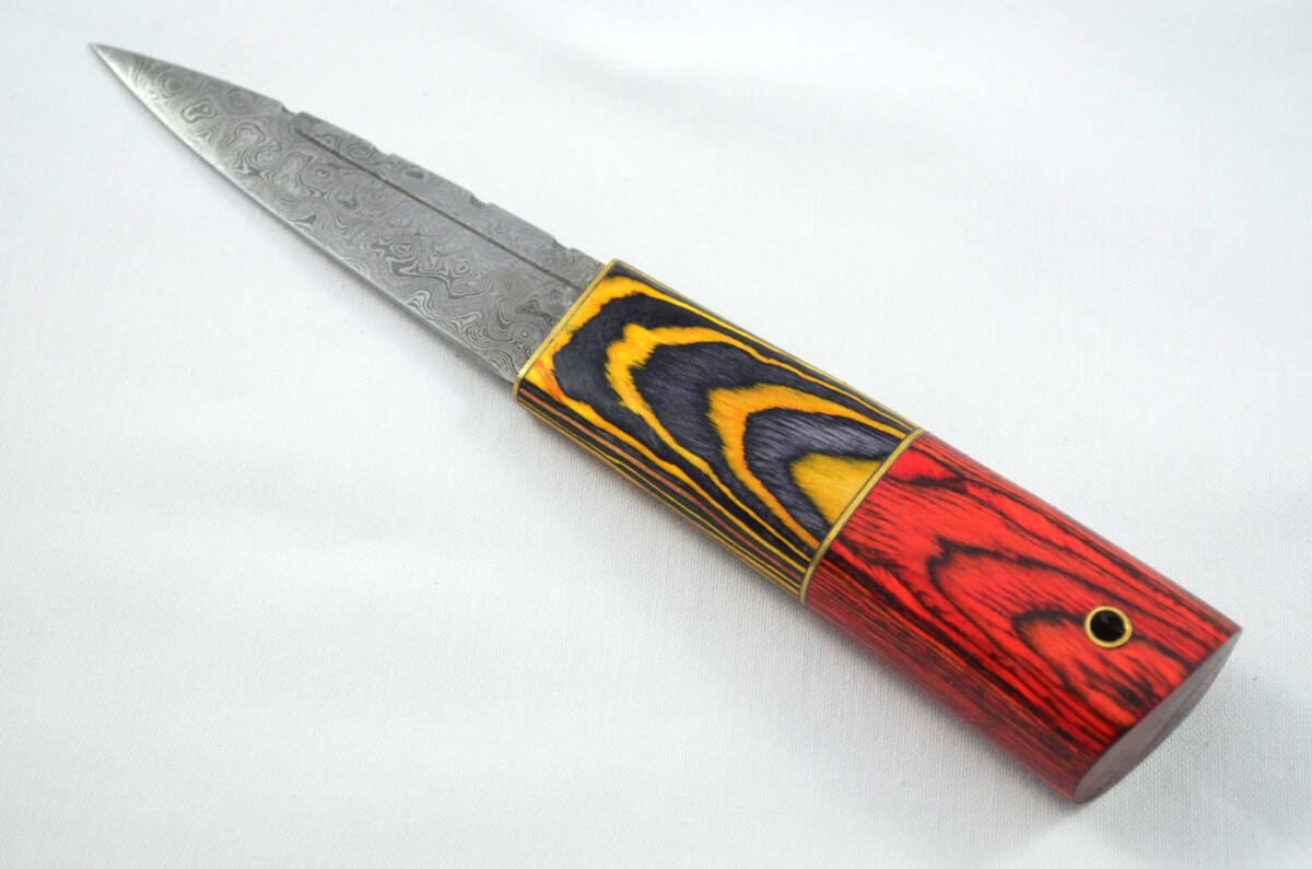 New Fantastic Coloured Laminate Sgian Dubh Damascus Steel Made in Sheffield England Superior Sheath inc Presentation Box - Image 2