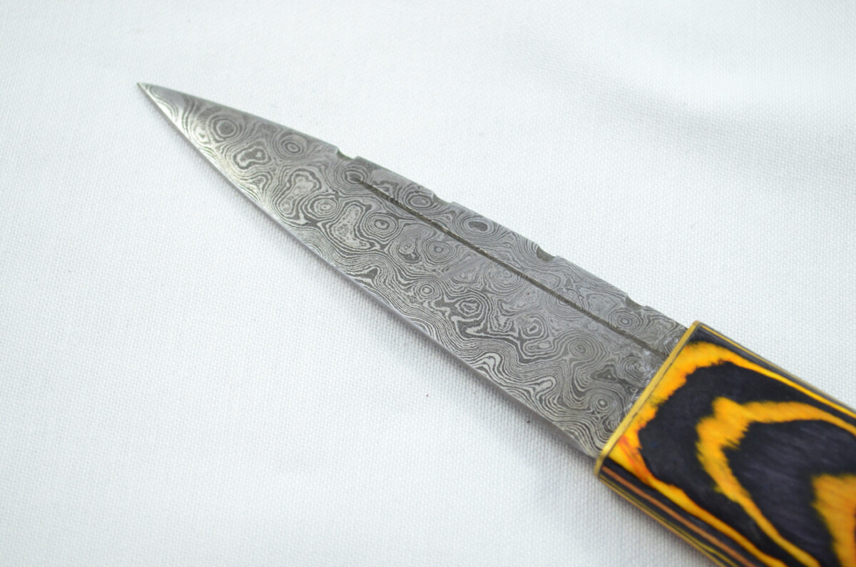 New Fantastic Coloured Laminate Sgian Dubh Damascus Steel Made in Sheffield England Superior Sheath inc Presentation Box - Image 3