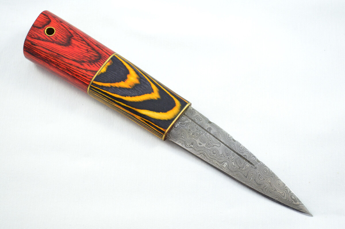 New Fantastic Coloured Laminate Sgian Dubh Damascus Steel Made in Sheffield England Superior Sheath inc Presentation Box - Image 4