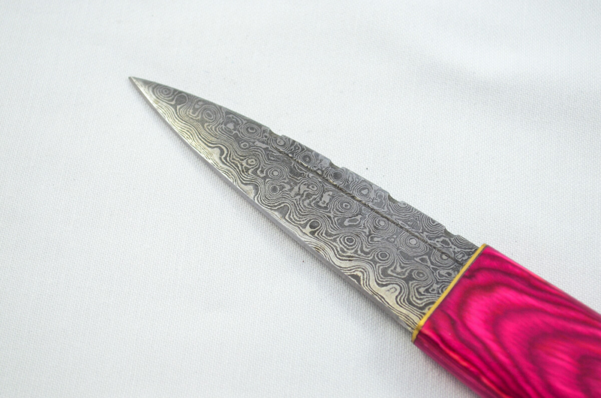 New Fantastic Coloured Laminate Sgian Dubh Damascus Steel Made in Sheffield England Superior Sheath inc Presentation Box - Image 3