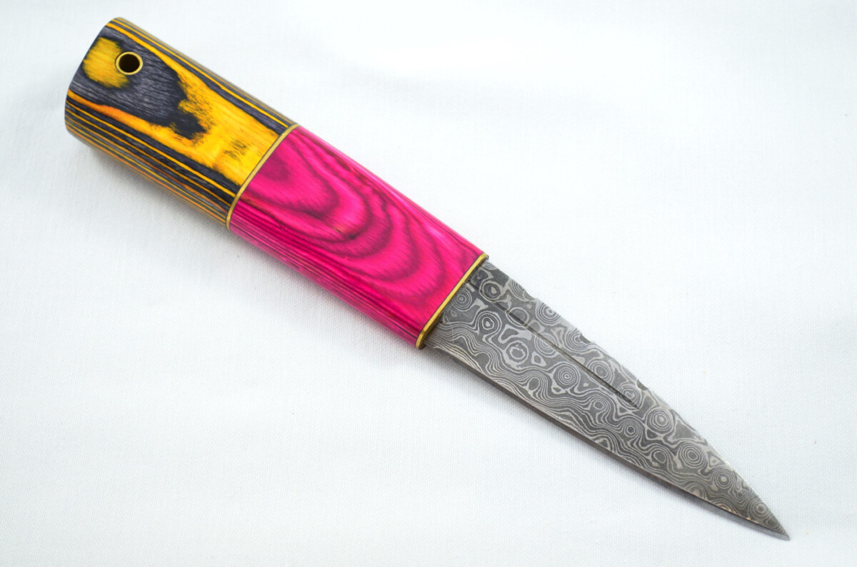 New Fantastic Coloured Laminate Sgian Dubh Damascus Steel Made in Sheffield England Superior Sheath inc Presentation Box - Image 4