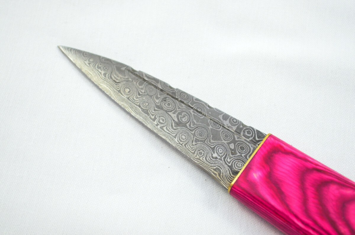 New Fantastic Coloured Laminate Sgian Dubh Damascus Steel Made in Sheffield England Superior Sheath inc Presentation Box - Image 3