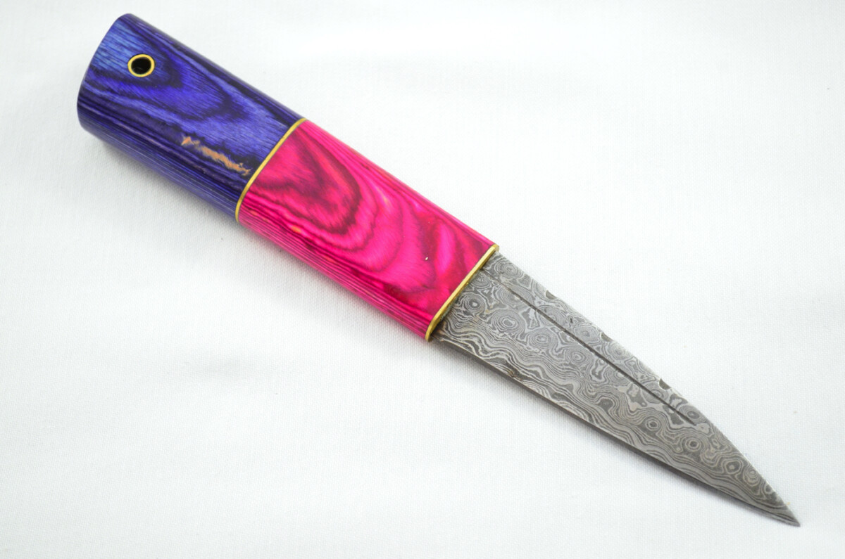 New Fantastic Coloured Laminate Sgian Dubh Damascus Steel Made in Sheffield England Superior Sheath inc Presentation Box - Image 5