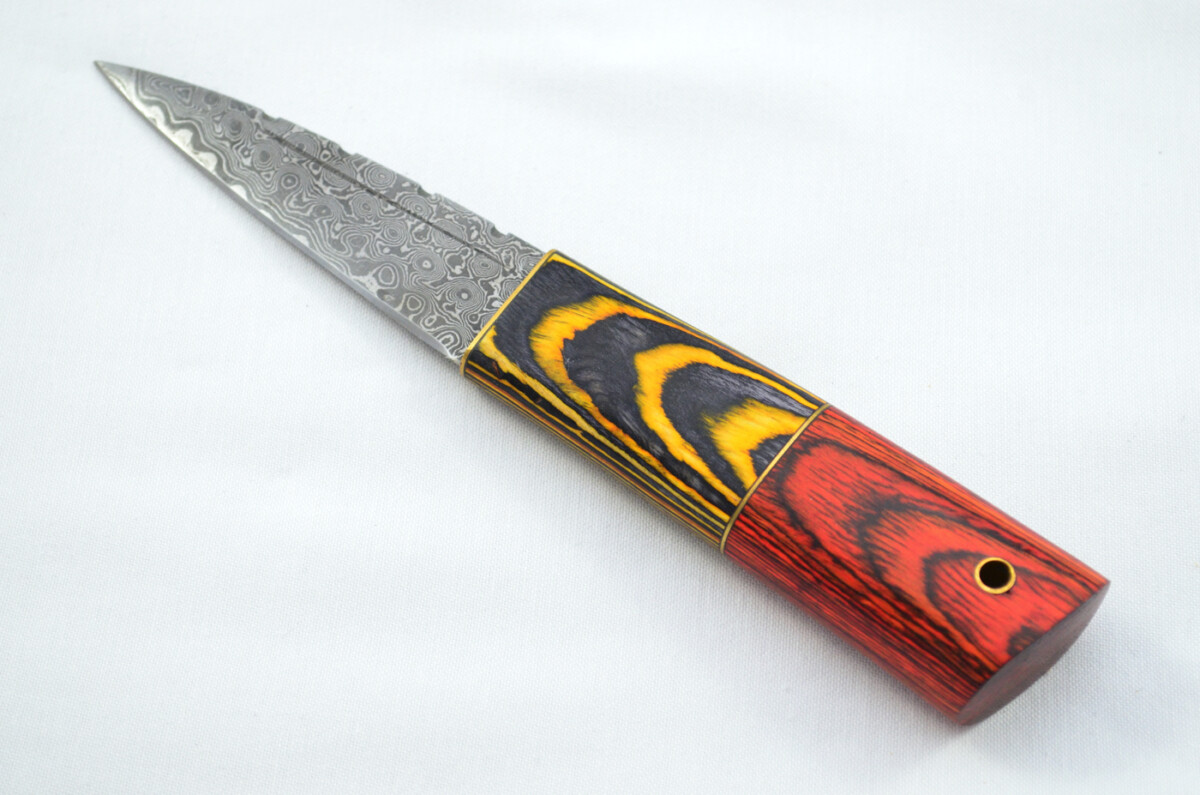 New Fantastic Coloured Laminate Sgian Dubh Damascus Steel Made in Sheffield England Superior Sheath inc Presentation Box - Image 2