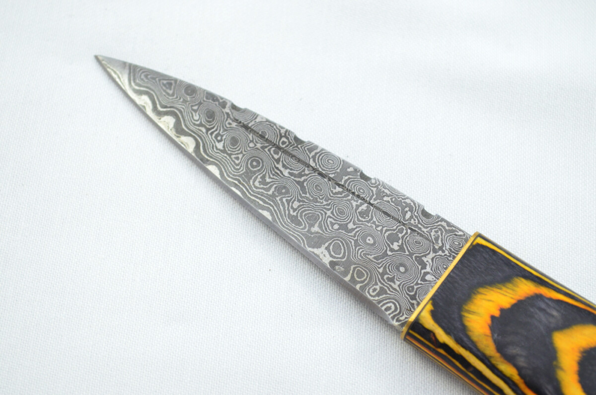 New Fantastic Coloured Laminate Sgian Dubh Damascus Steel Made in Sheffield England Superior Sheath inc Presentation Box - Image 3