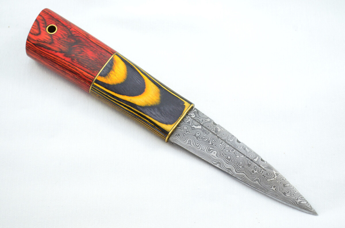 New Fantastic Coloured Laminate Sgian Dubh Damascus Steel Made in Sheffield England Superior Sheath inc Presentation Box - Image 5