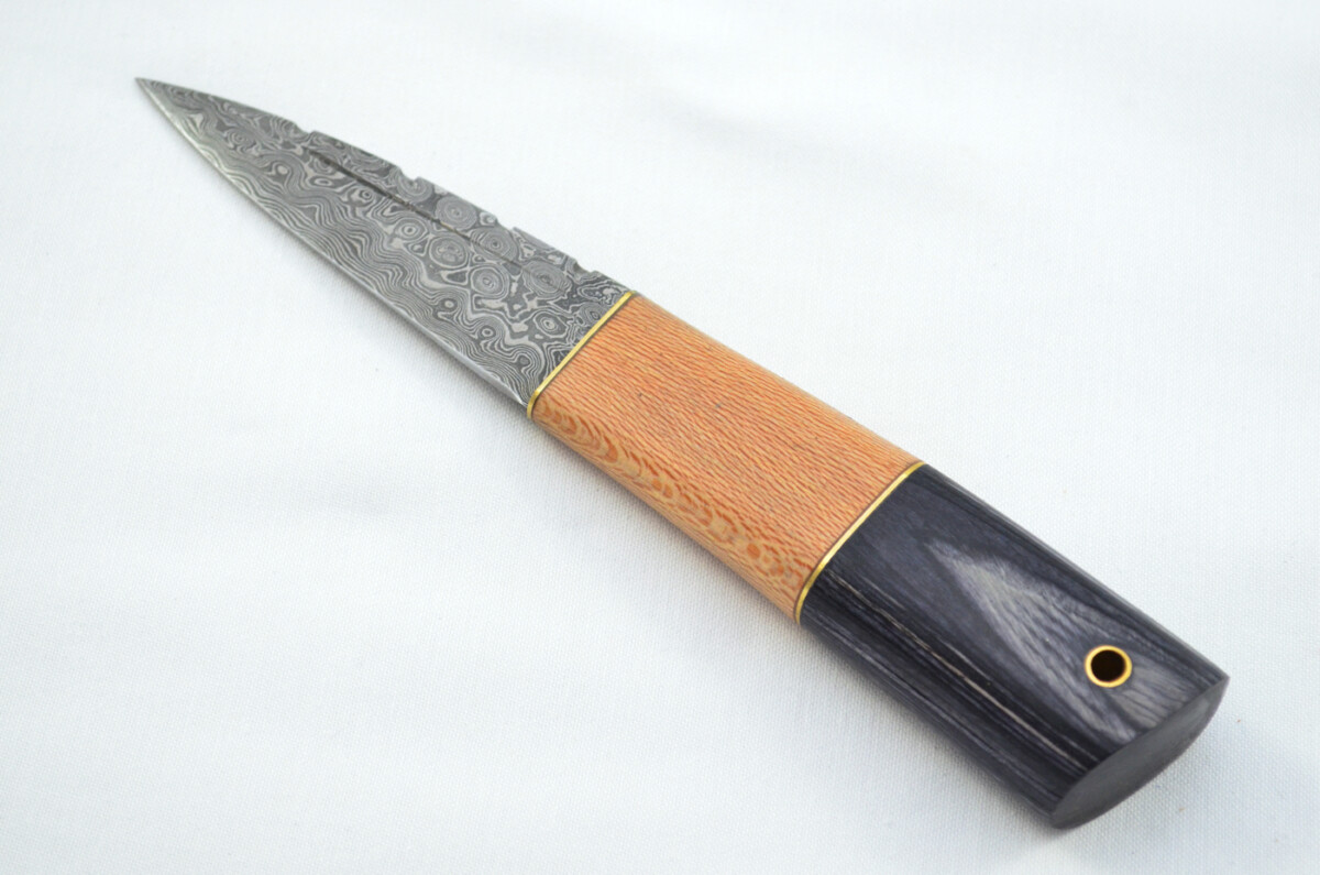 New Fantastic Coloured Laminate Sgian Dubh Damascus Steel Made in Sheffield England Superior Sheath inc Presentation Box - Image 2