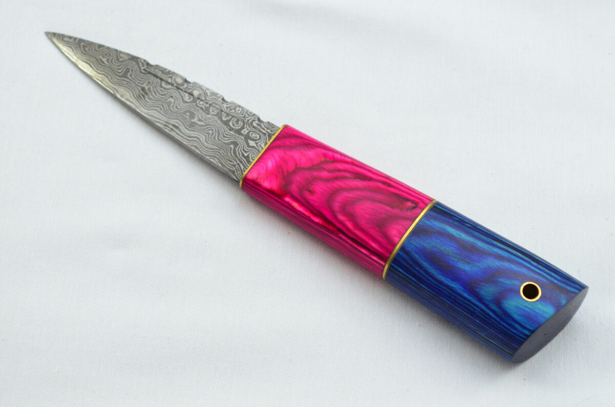 New Fantastic Coloured Laminate Sgian Dubh Damascus Steel Made in Sheffield England Superior Sheath inc Presentation Box - Image 3