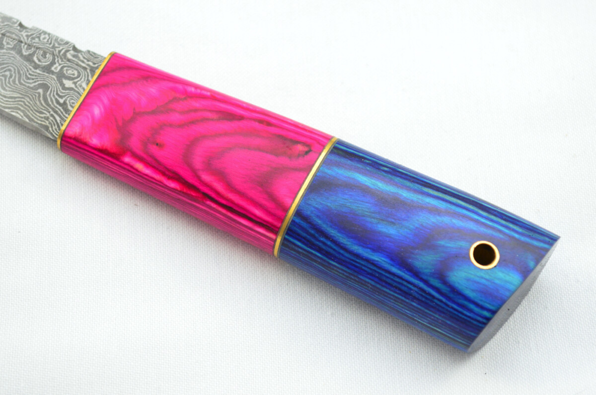 New Fantastic Coloured Laminate Sgian Dubh Damascus Steel Made in Sheffield England Superior Sheath inc Presentation Box - Image 4