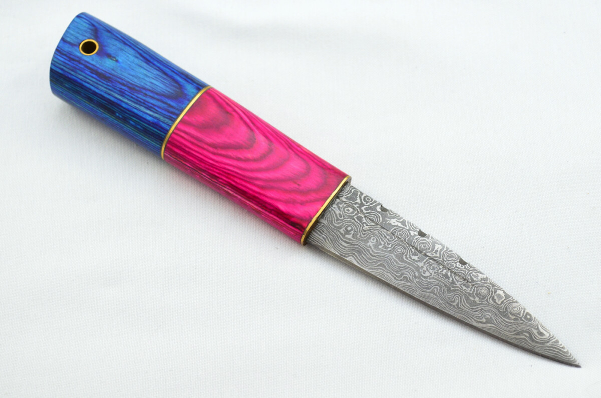 New Fantastic Coloured Laminate Sgian Dubh Damascus Steel Made in Sheffield England Superior Sheath inc Presentation Box - Image 5