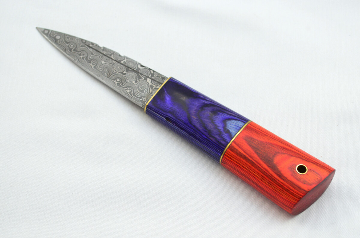 New Fantastic Coloured Laminate Sgian Dubh Damascus Steel Made in Sheffield England Superior Sheath inc Presentation Box - Image 2