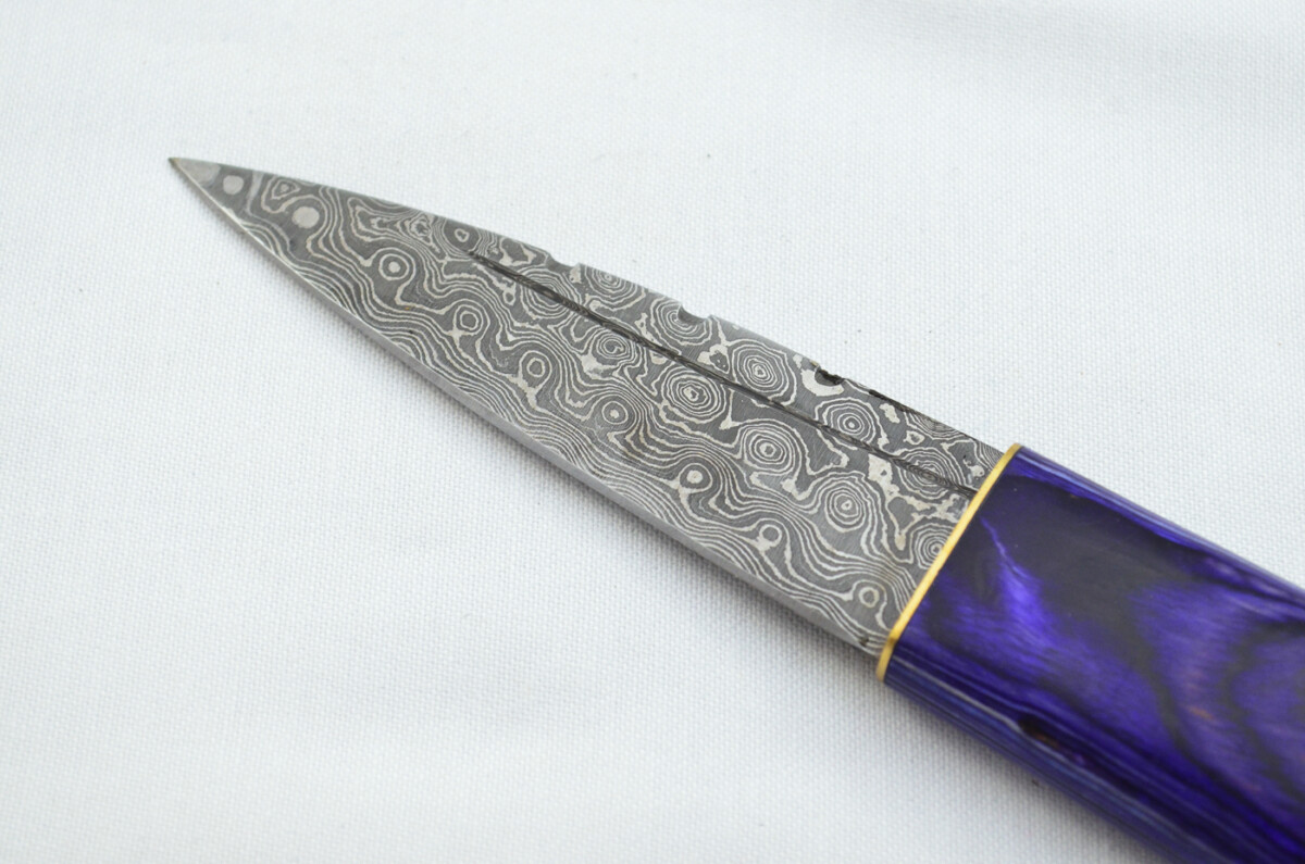 New Fantastic Coloured Laminate Sgian Dubh Damascus Steel Made in Sheffield England Superior Sheath inc Presentation Box - Image 3