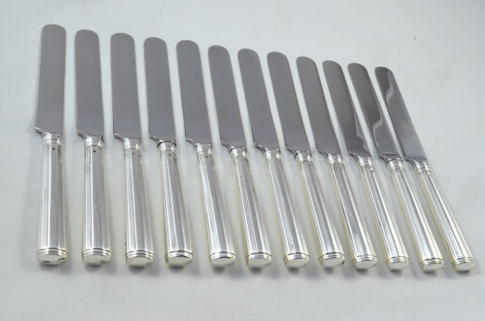 1780 Antique Rare London Set of 12 Table Sterling Silver Knives Georgian Moses Brent