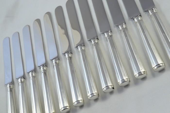 1780 Antique Rare London Set of 12 Table Sterling Silver Knives Georgian Moses Brent - Image 8