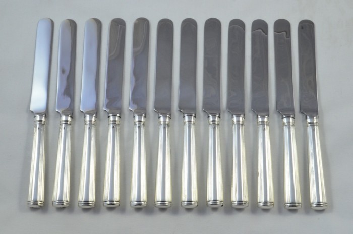 1780 Antique Rare London Set of 12 Table Sterling Silver Knives Georgian Moses Brent - Image 7