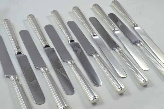 1780 Antique Rare London Set of 12 Table Sterling Silver Knives Georgian Moses Brent - Image 9