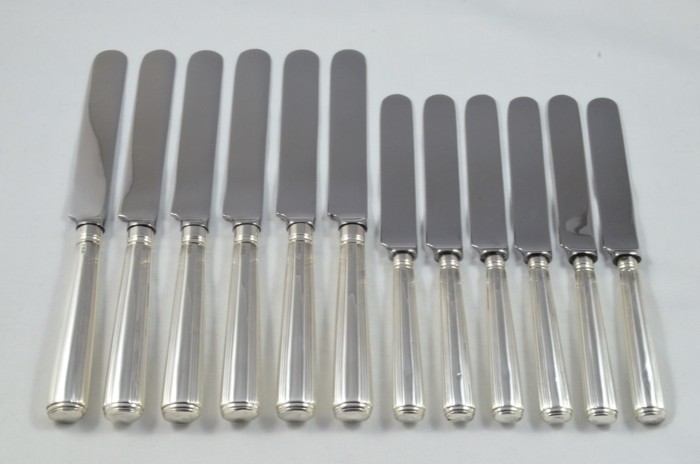 1805 Antique Moses Brent London Set of 6 Table & 6 Dessert Sterling Silver Knives Georgian - Image 3