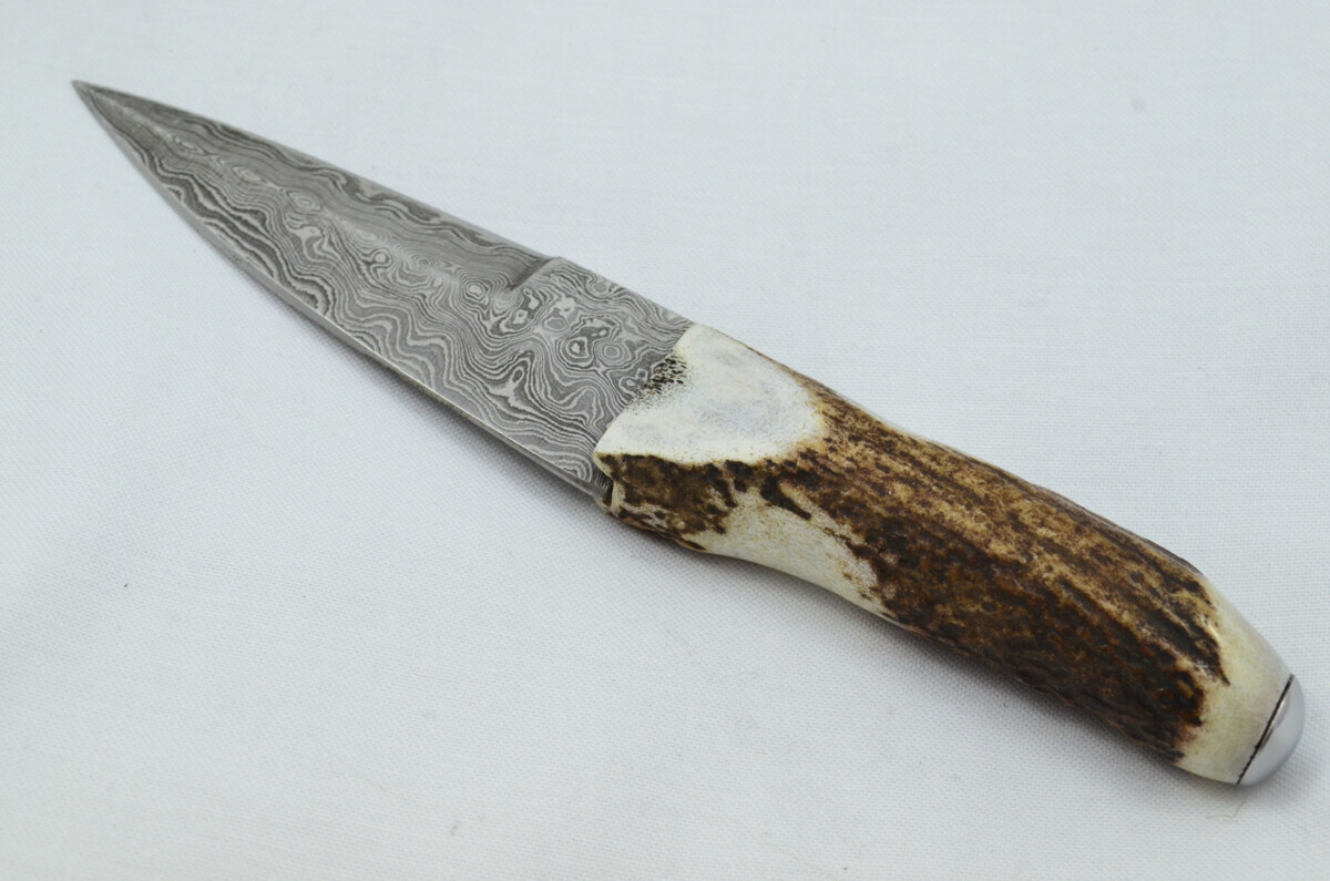 A Fantastic Genuine Stag Horn Handle Modern Bladed Damascus Steel Sgian Dubh Made in Sheffield England - Image 3