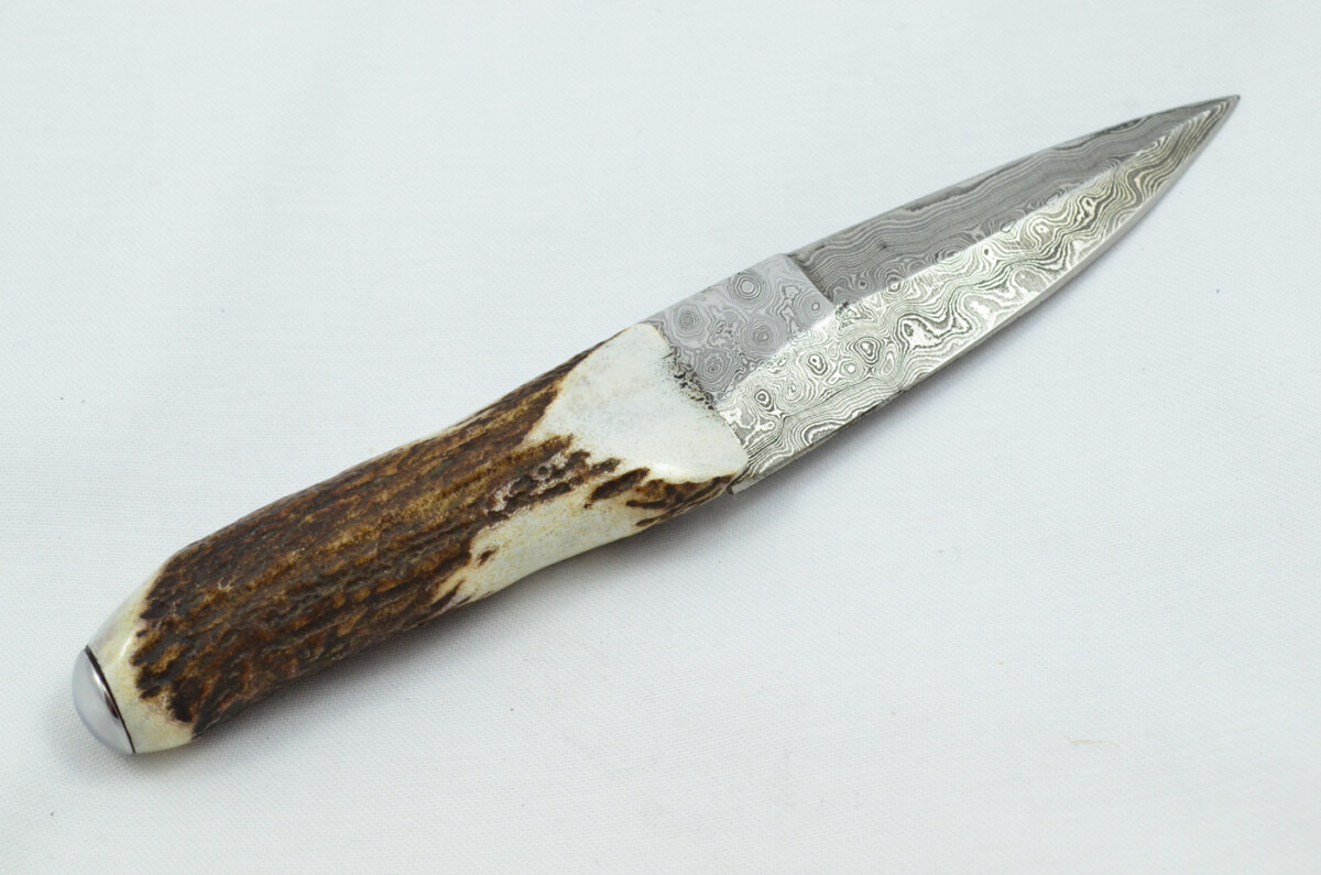 A Fantastic Genuine Stag Horn Handle Modern Bladed Damascus Steel Sgian Dubh Made in Sheffield England - Image 5