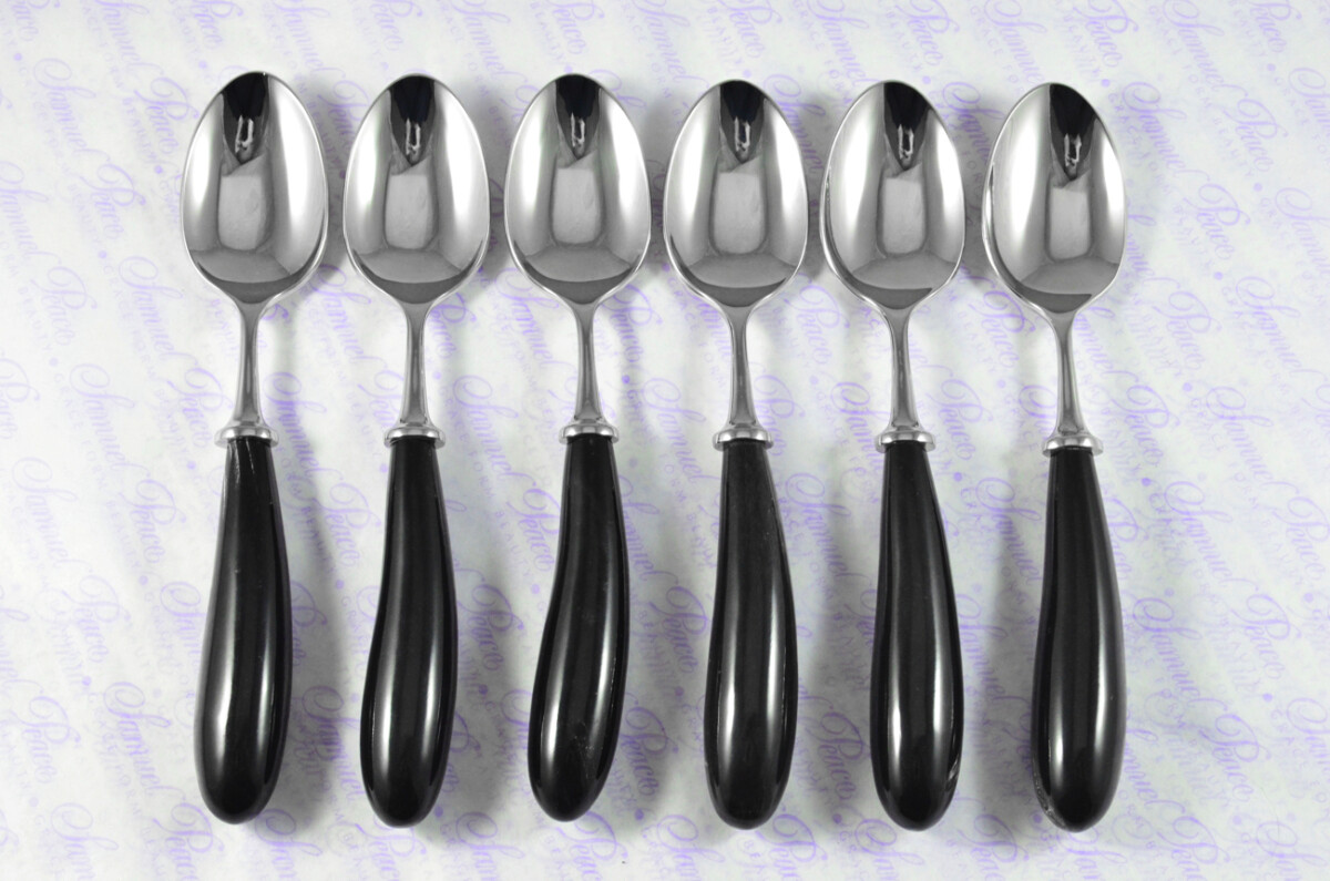 Six Brand New Genuine Water Buffalo Handle Dessert Spoons Made in Sheffield England