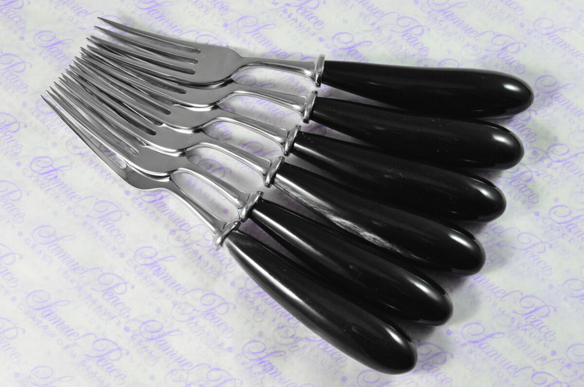 Six Boxed Brand New Genuine Water Buffalo Handle Steak Forks Made in Sheffield England - Image 9