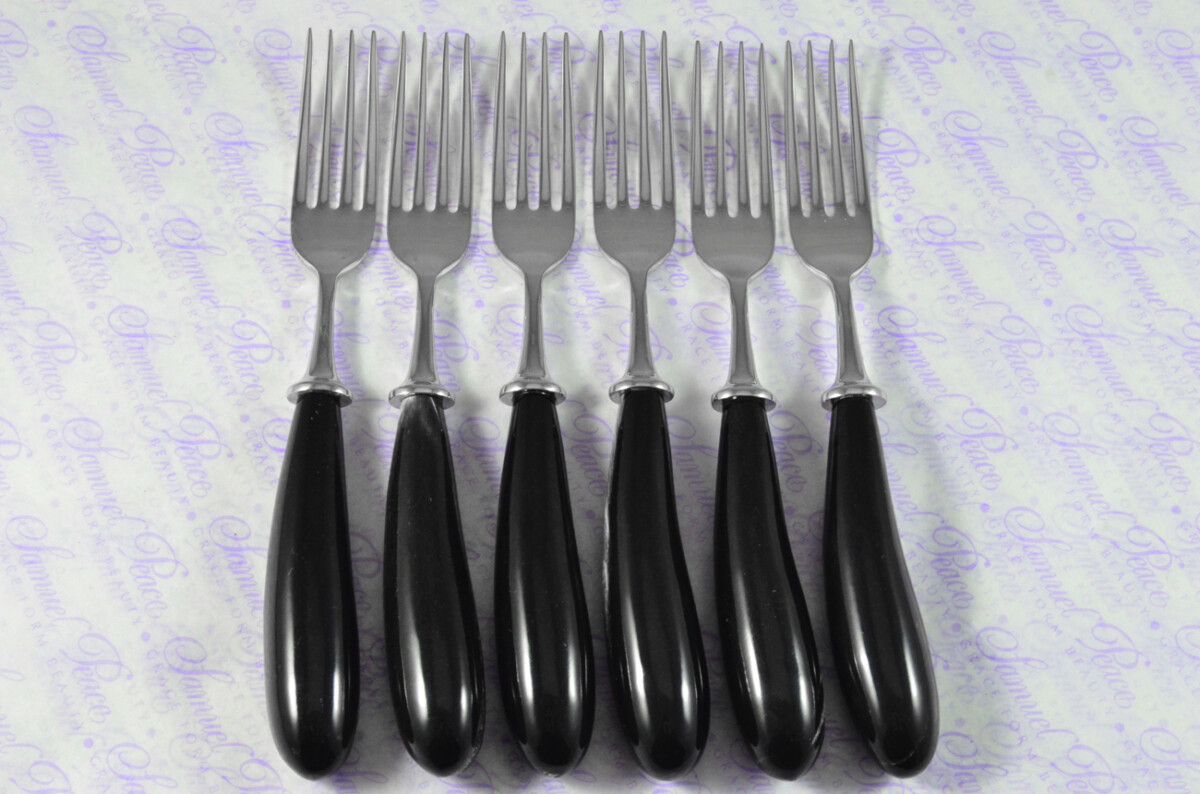 Six Boxed Brand New Genuine Water Buffalo Handle Steak Forks Made in Sheffield England - Image 3