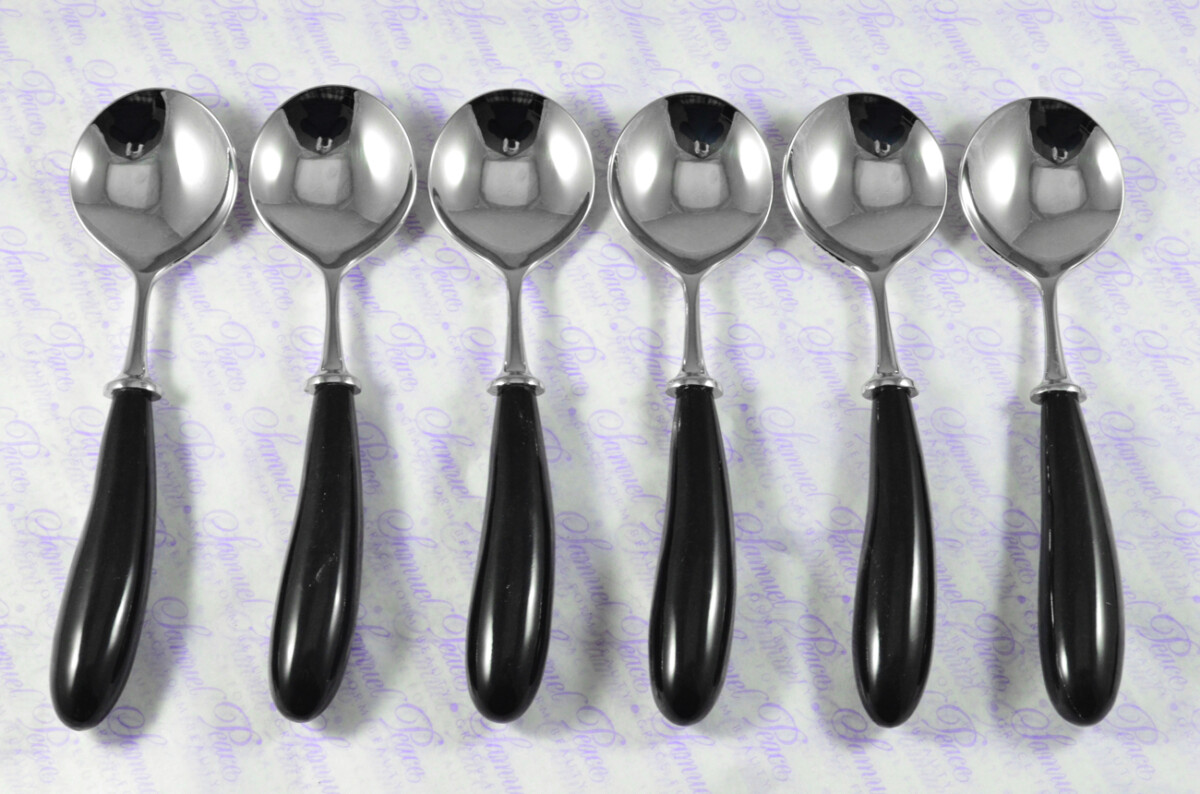 Six Brand New Genuine Water Buffalo Handle Soup Spoons Made in Sheffield England - Image 2