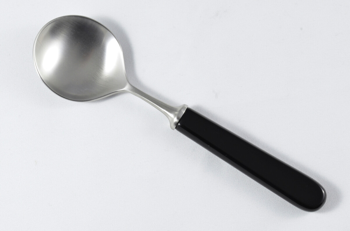 New Fantastic Genuine Black Handle Soup Spoon Brushed Finish Made In Sheffield England